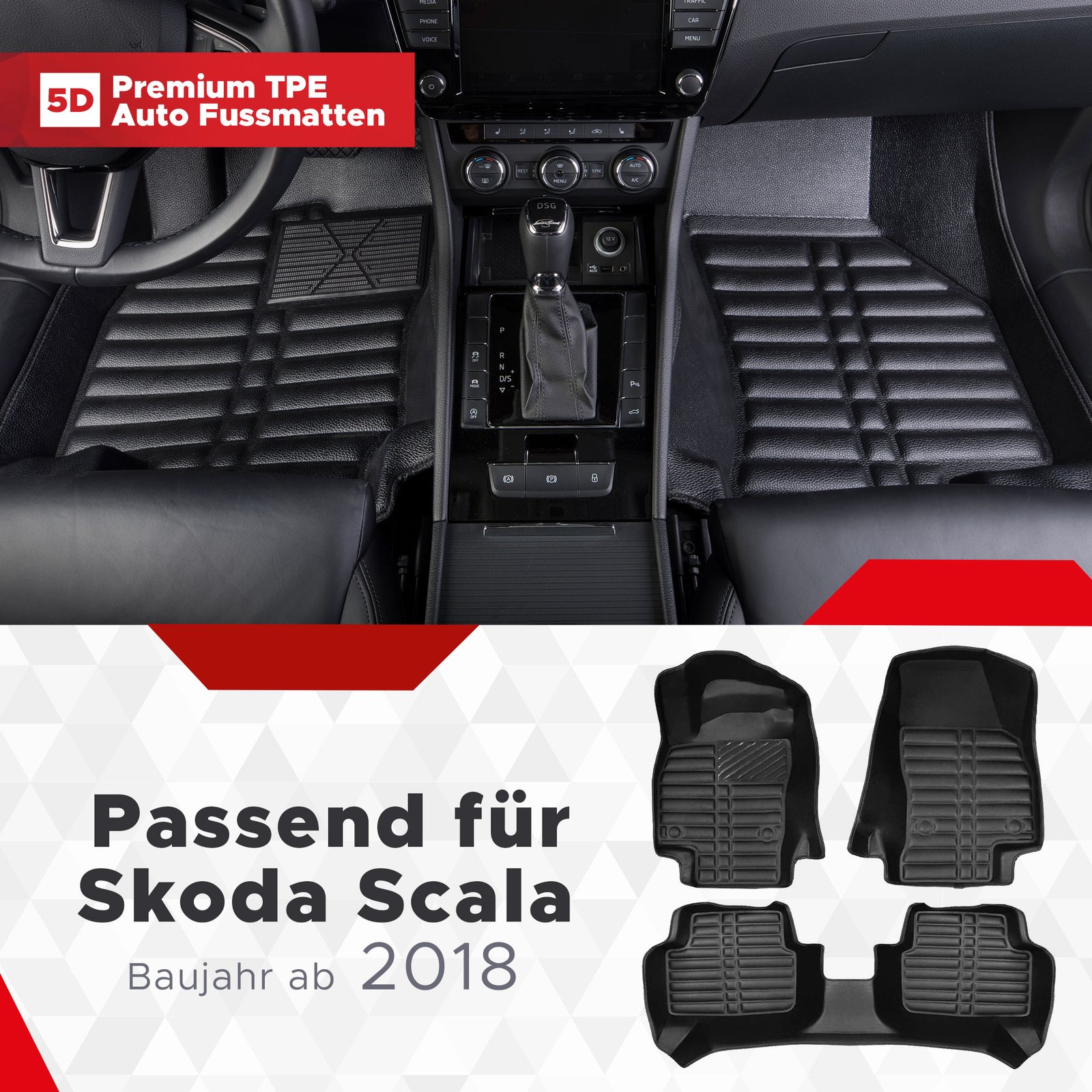 5D Premium Auto Fussmatten TPE Set passend für Skoda Scala Baujahr ab 2018
