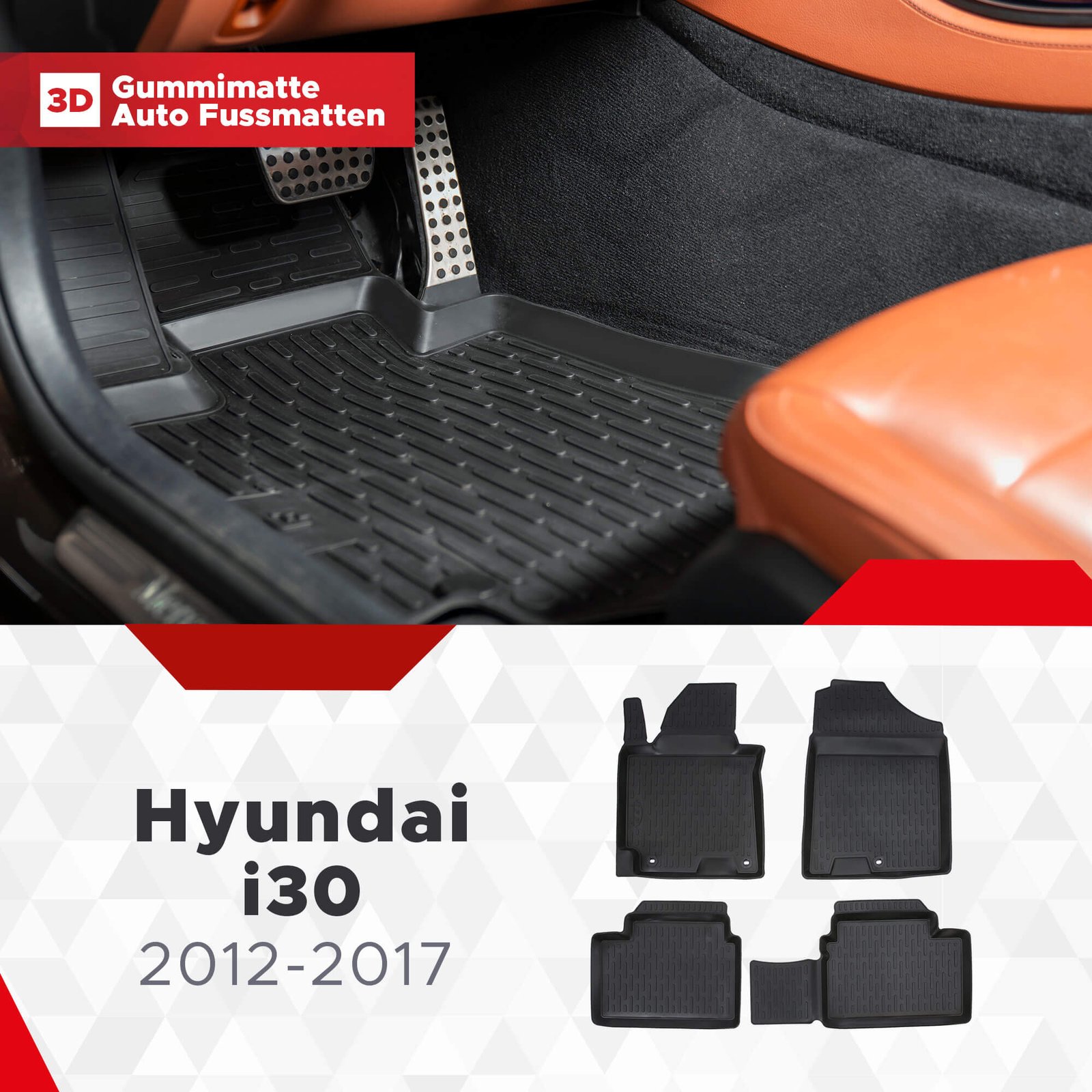 3D Fußmatten passend für Hyundai i30 II (2.Gen) 2012-2017