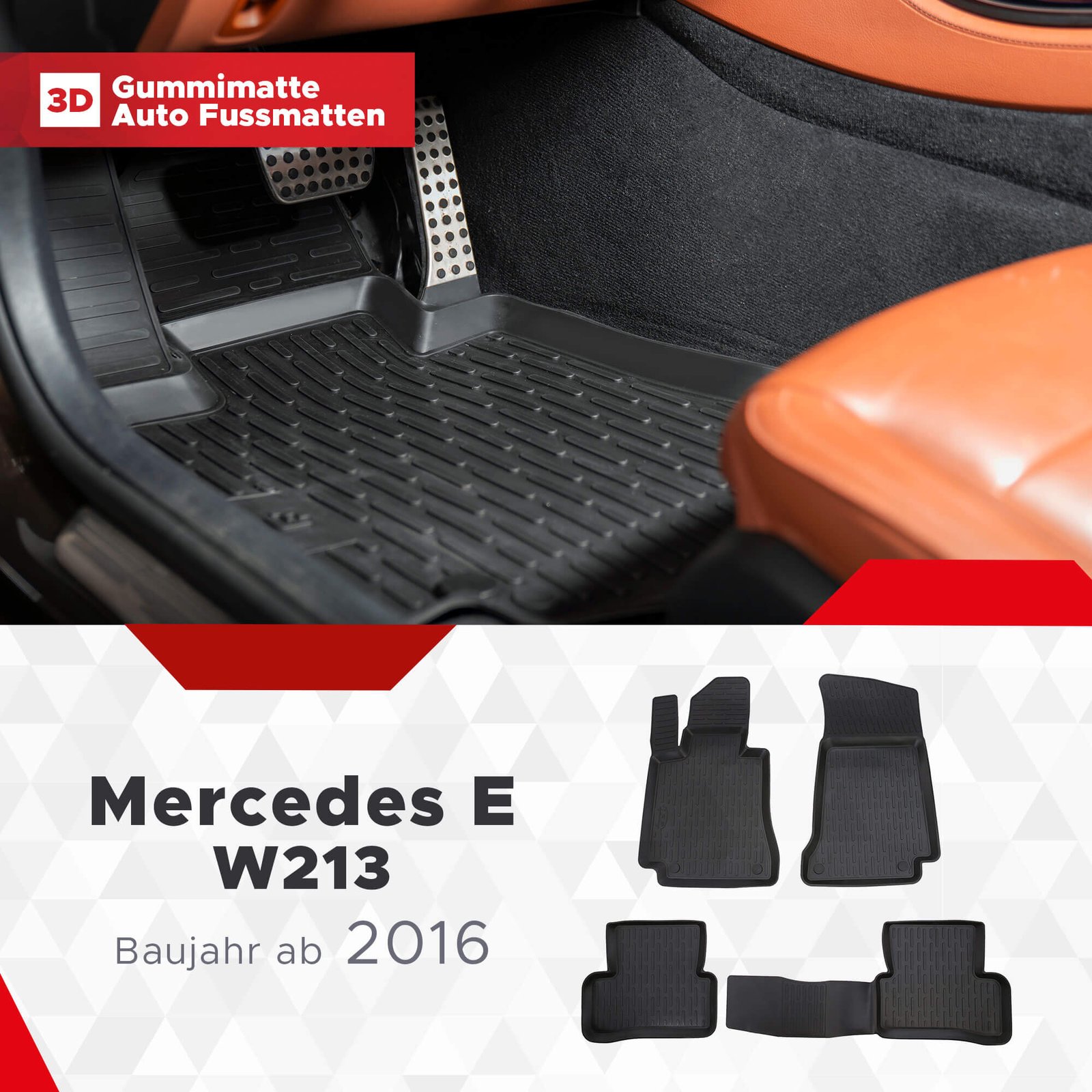 3D Fussmatten passend für Mercedes E Klasse (W213) 2016-2023