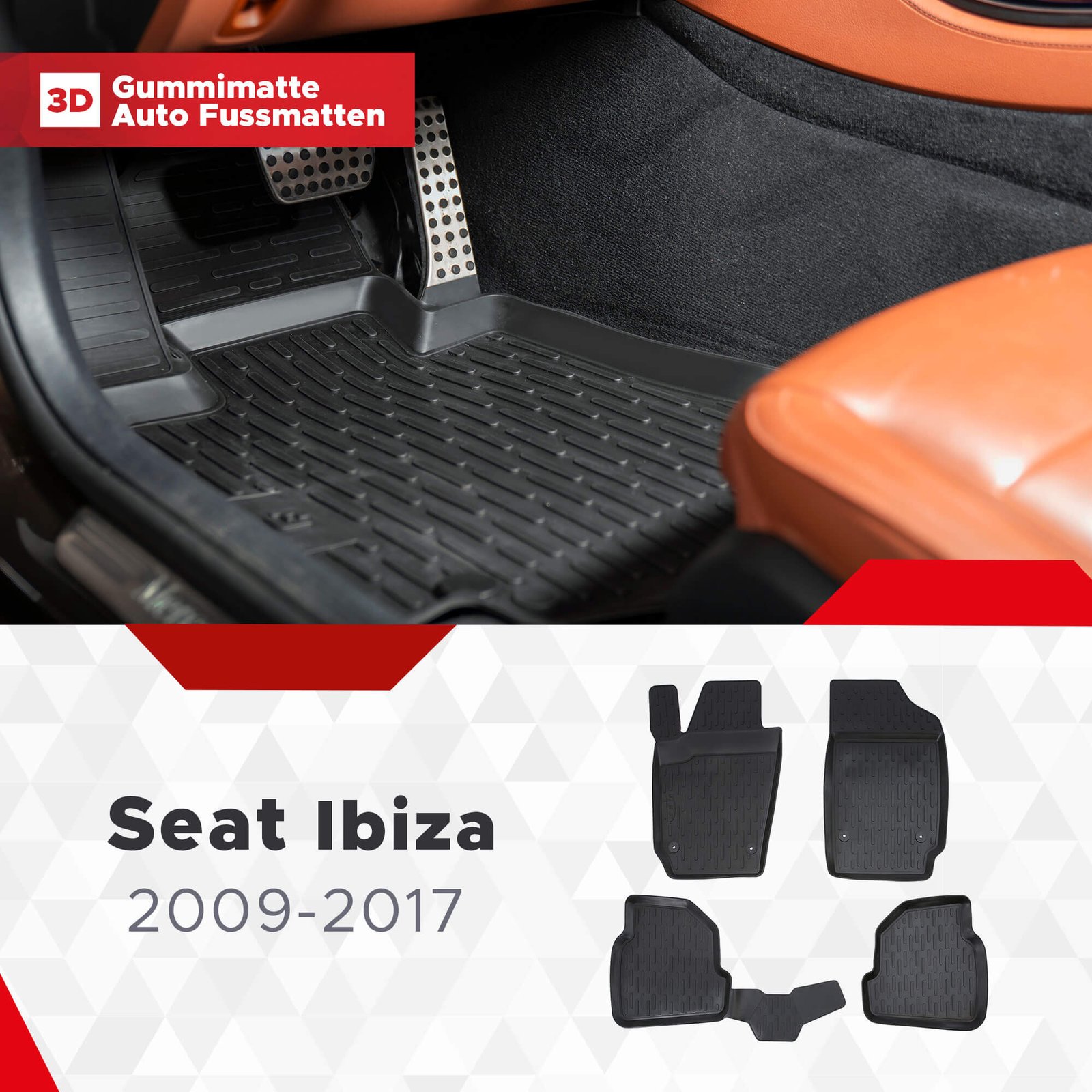 3D Fussmatten passend für Seat Ibiza 4 (IV) Baujahr 2008-2017