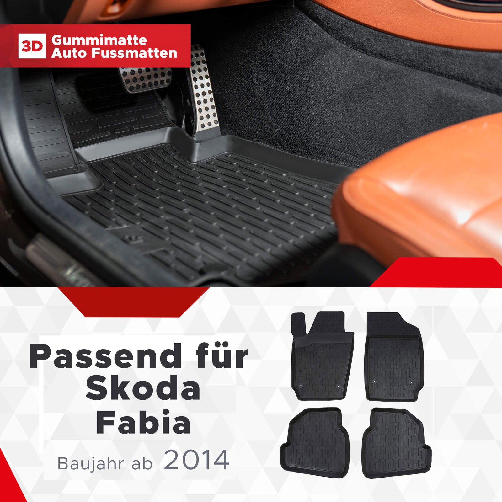 3D Fussmatten passend für Skoda Fabia Baujahr 2014-2021