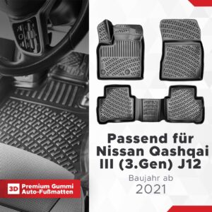 3D Fussmatten passend für Nissan Qashqai III (3.Gen) J12 ab 2021 (Passt Nicht in E-Power)