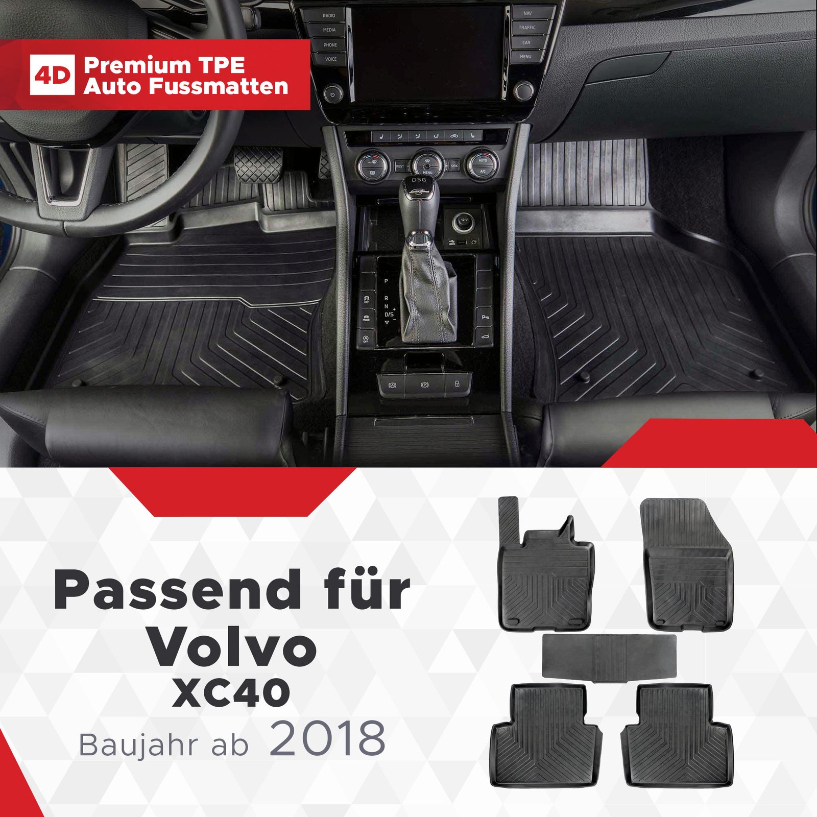 3D Premium Gummi Auto Fussmatten Set Passend für Volvo XC40 Baujahr ab 2018