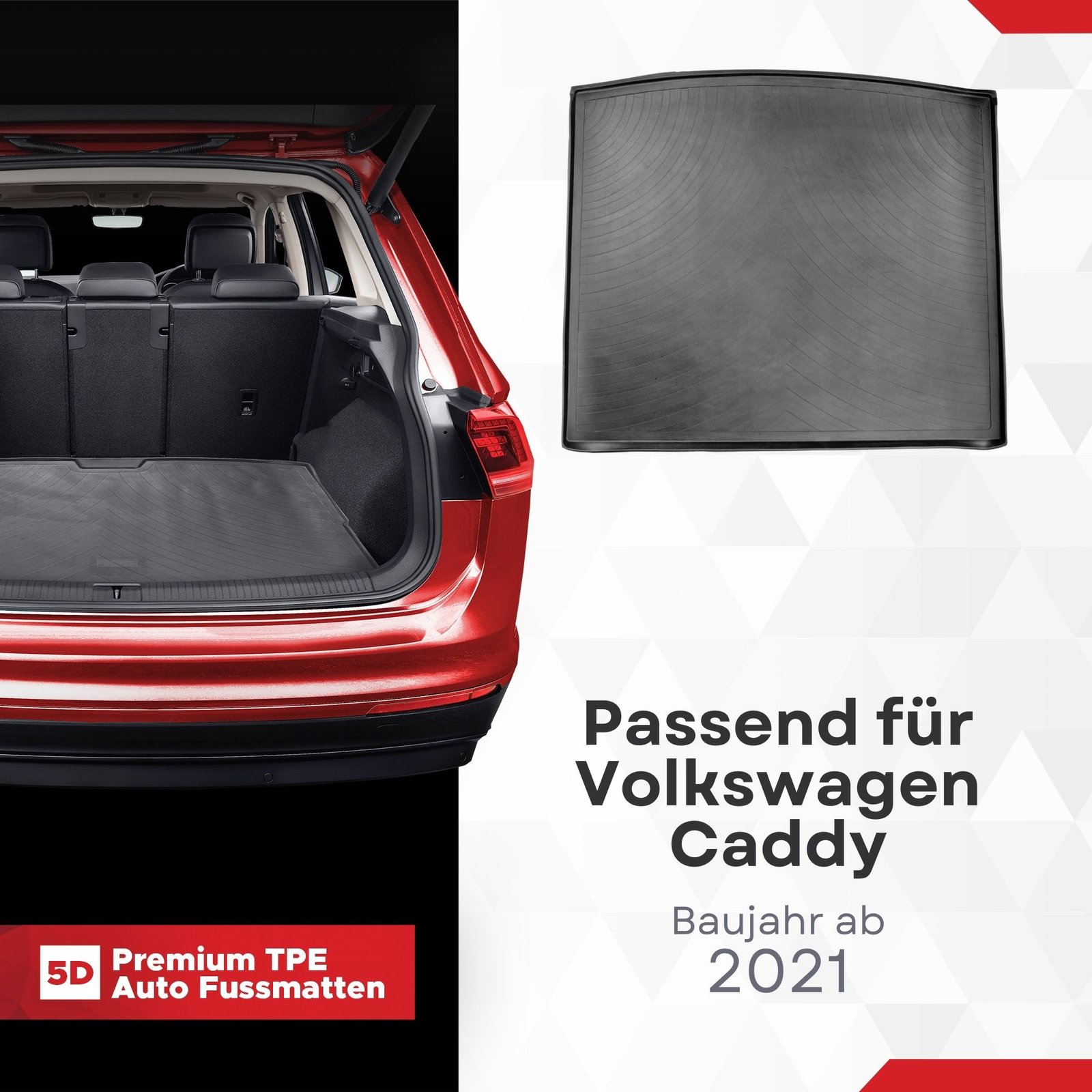 3D Kofferraum Matte passend für Volkswagen Caddy ab 2021