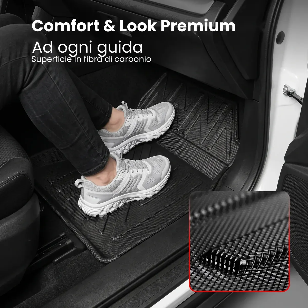 Tappetini auto 3D per Nissan Qashqai (2ª generazione) (J11) 2014-2021 effetto carbonio - immagine 6